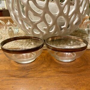 Dorothy Thorpe Individual Silver Rimmed Salad Bowls/ Nut Dishes Set of 2 VTG MCM